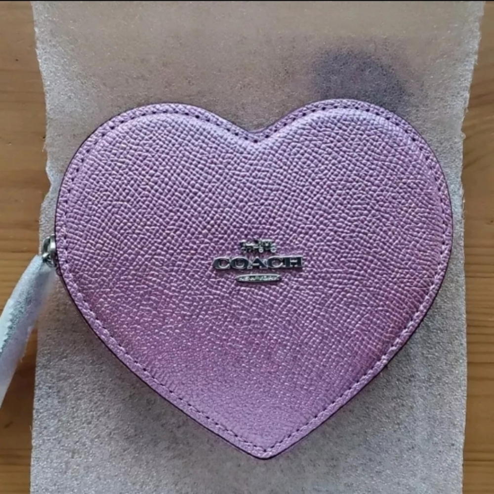 Coach- Pink Metallic Heart  Zip Pouch